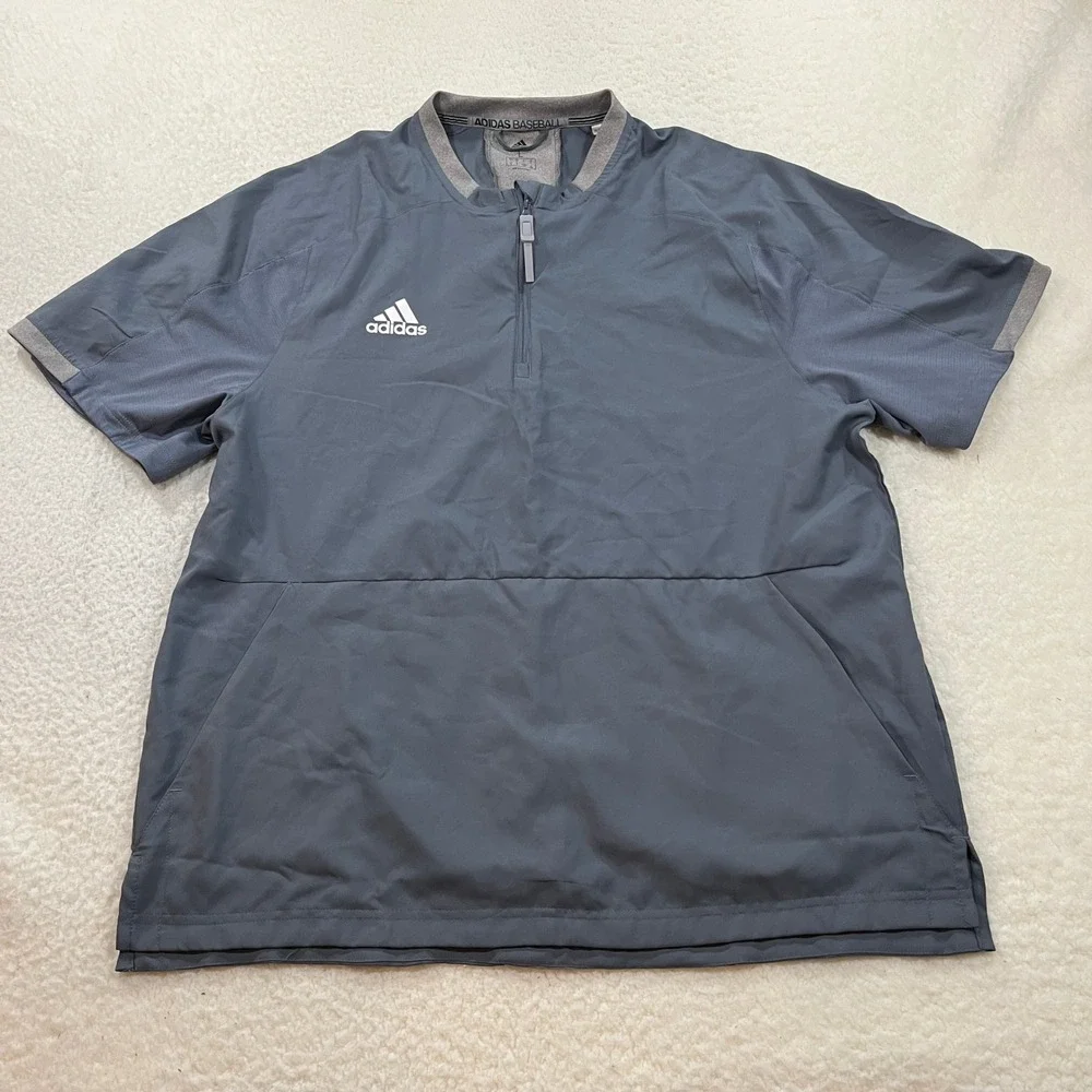 Adidas Baseball Pullover Mens L Grey 1/4 Zip Short Sleeve Training Wind Shirt